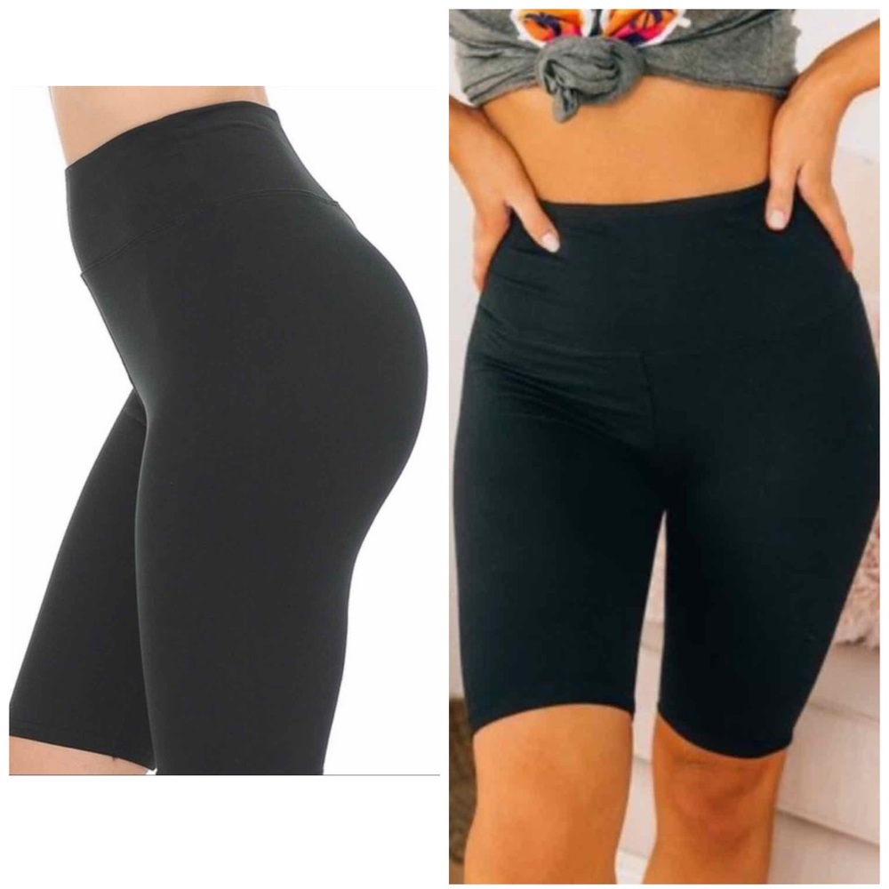 BUTTERY SOFT! HIGH WAISTED NON-ROLL BLACK BIKE SHORTS-SOFT W/SPANDEX